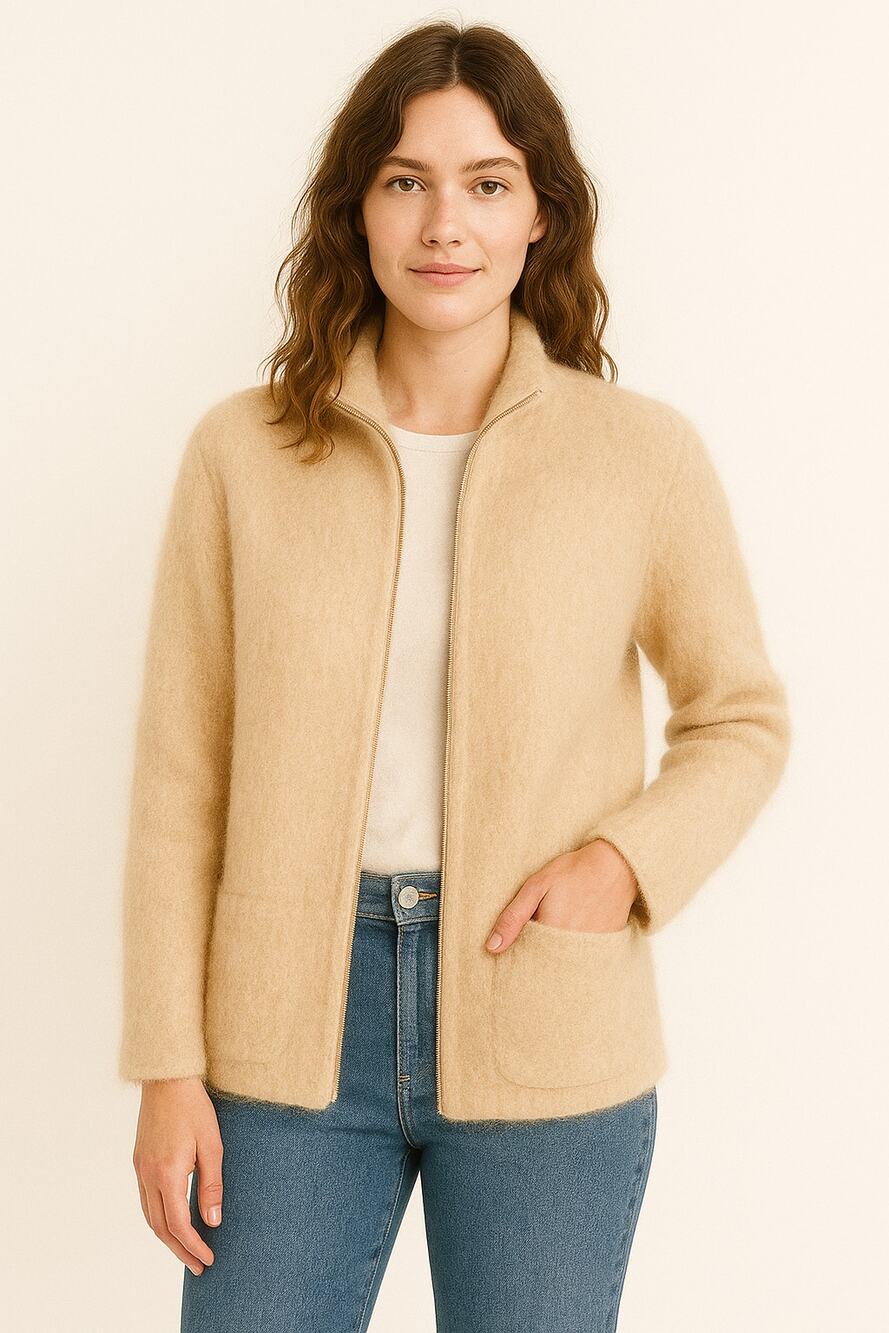 J.Crew Point Sur Womens Tan Fuzzy Full-Zip Cardigan Sweater Size M